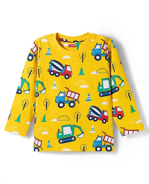 Babyhug 100% Cotton Knit Full Sleeves Co-Ords Pyjama & Shorts Night Suit with JCB Print Pack of 2 - Multicolour