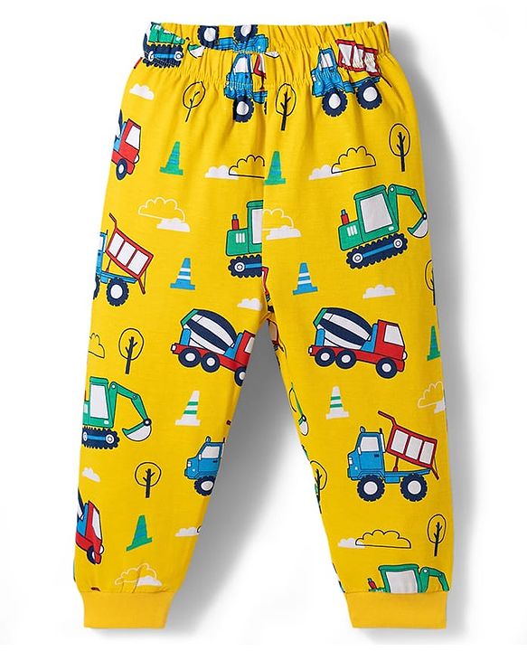 Babyhug 100% Cotton Knit Full Sleeves Co-Ords Pyjama & Shorts Night Suit with JCB Print Pack of 2 - Multicolour