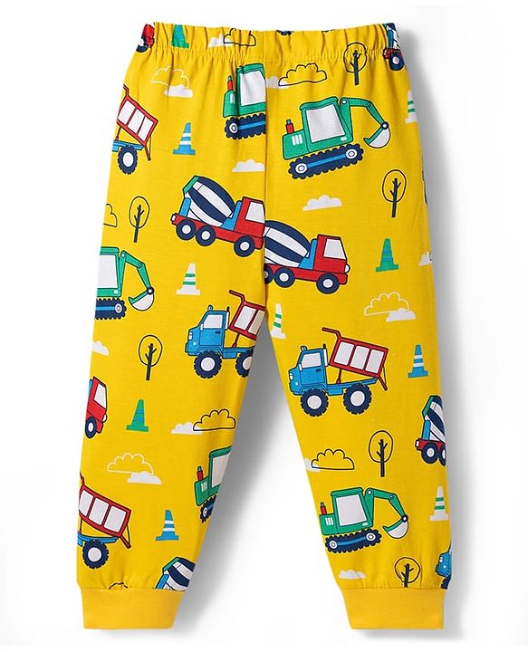 Babyhug 100% Cotton Knit Full Sleeves Co-Ords Pyjama & Shorts Night Suit with JCB Print Pack of 2 - Multicolour