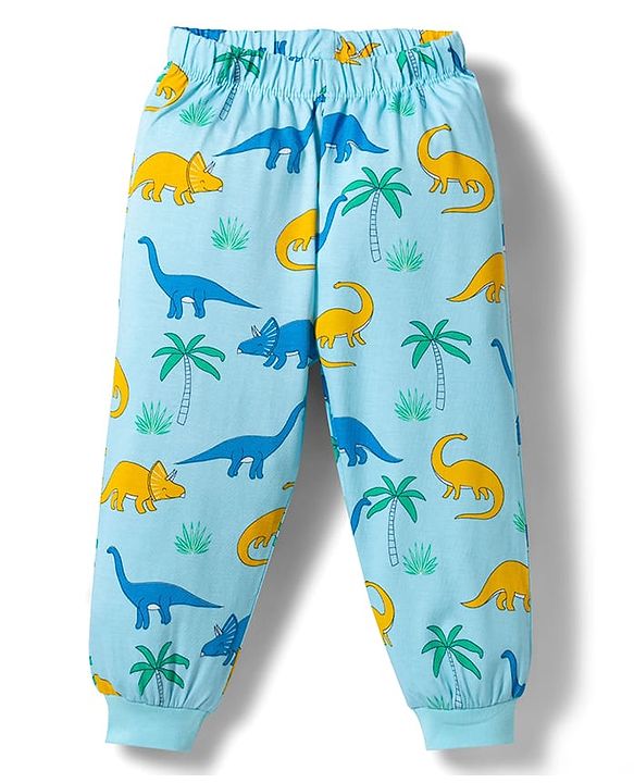 Babyhug 100% Cotton Knit Full Sleeves Co-ords T-Shirt Pyjama & Half Sleeves Short Night Suit Dino Print Pack of 2 - Multicolour