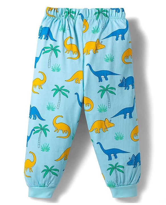 Babyhug 100% Cotton Knit Full Sleeves Co-ords T-Shirt Pyjama & Half Sleeves Short Night Suit Dino Print Pack of 2 - Multicolour