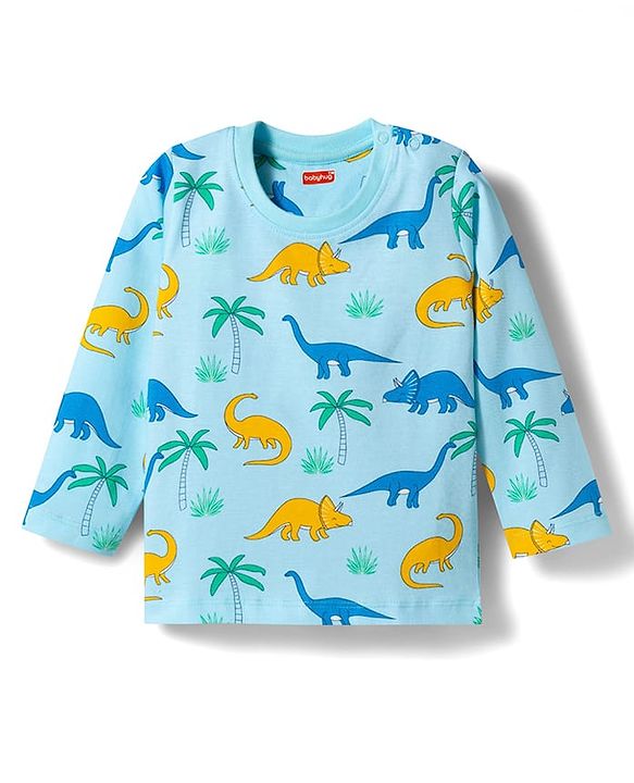 Babyhug 100% Cotton Knit Full Sleeves Co-ords T-Shirt Pyjama & Half Sleeves Short Night Suit Dino Print Pack of 2 - Multicolour