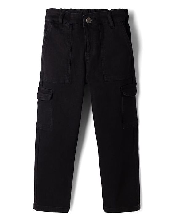 Pine Kids Denim Woven Full Length Jeans With Cargo Pockets - Black