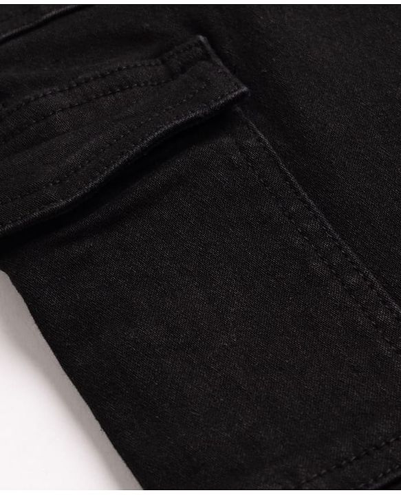 Pine Kids Denim Woven Full Length Jeans With Cargo Pockets - Black