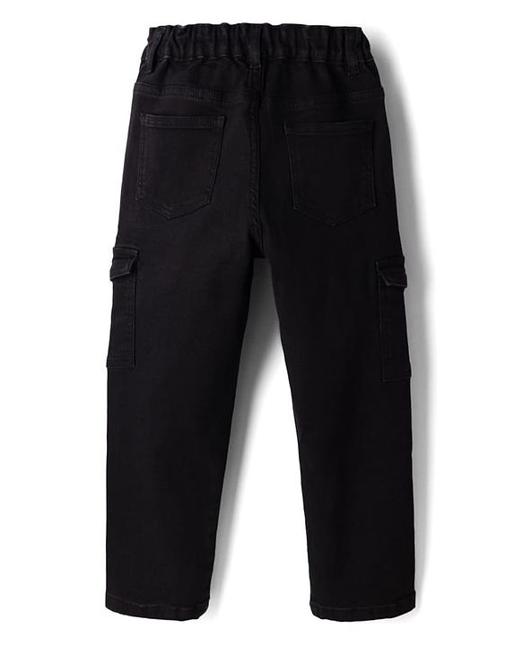 Pine Kids Denim Woven Full Length Jeans With Cargo Pockets - Black