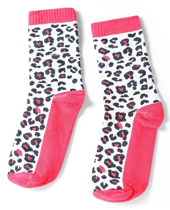 Pine Kids Cotton Knit Ankle Length Leopard Design Socks Pack of 5 - Pink Blue & Purple