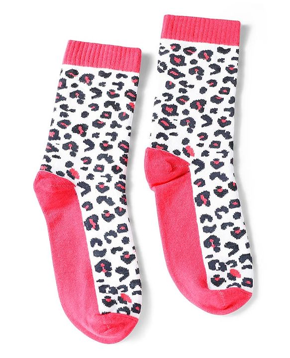 Pine Kids Cotton Knit Ankle Length Leopard Design Socks Pack of 5 - Pink Blue & Purple