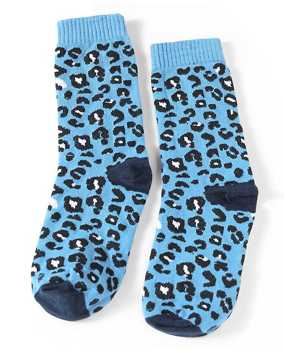 Pine Kids Cotton Knit Ankle Length Leopard Design Socks Pack of 5 - Pink Blue & Purple
