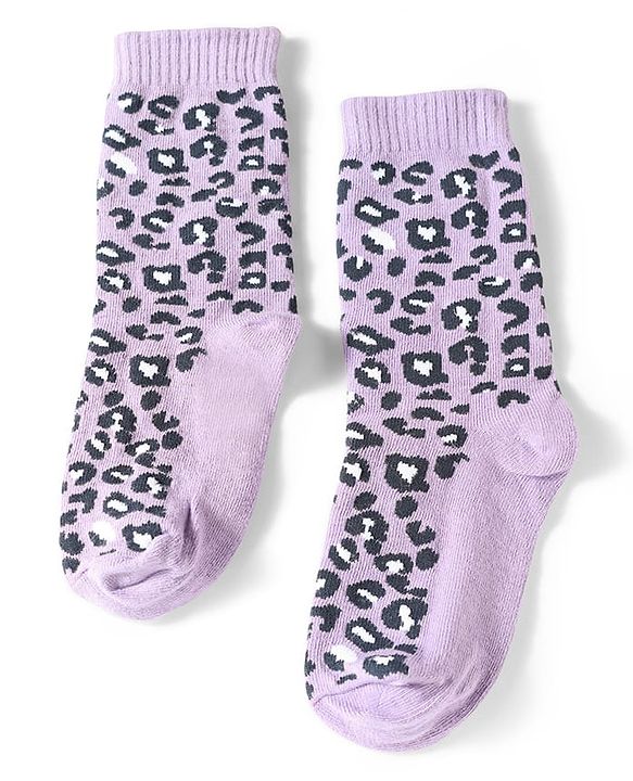 Pine Kids Cotton Knit Ankle Length Leopard Design Socks Pack of 5 - Pink Blue & Purple