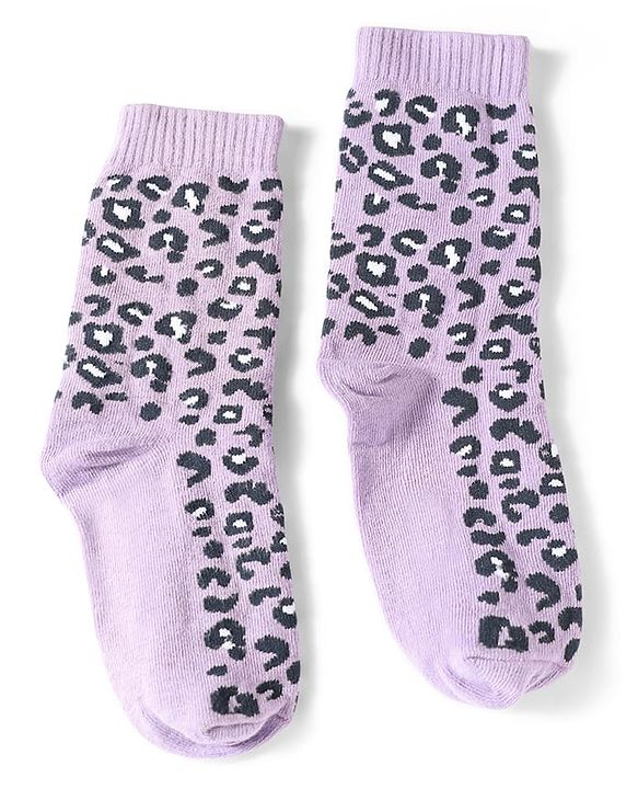 Pine Kids Cotton Knit Ankle Length Leopard Design Socks Pack of 5 - Pink Blue & Purple