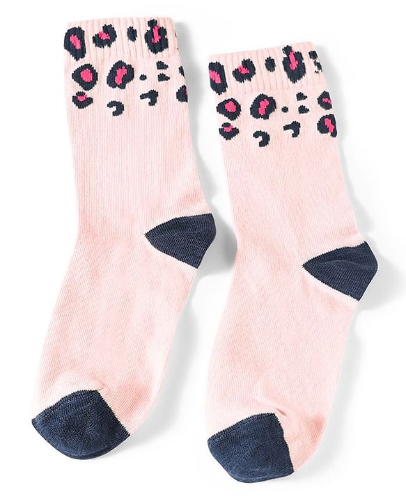 Pine Kids Cotton Knit Ankle Length Leopard Design Socks Pack of 5 - Pink Blue & Purple