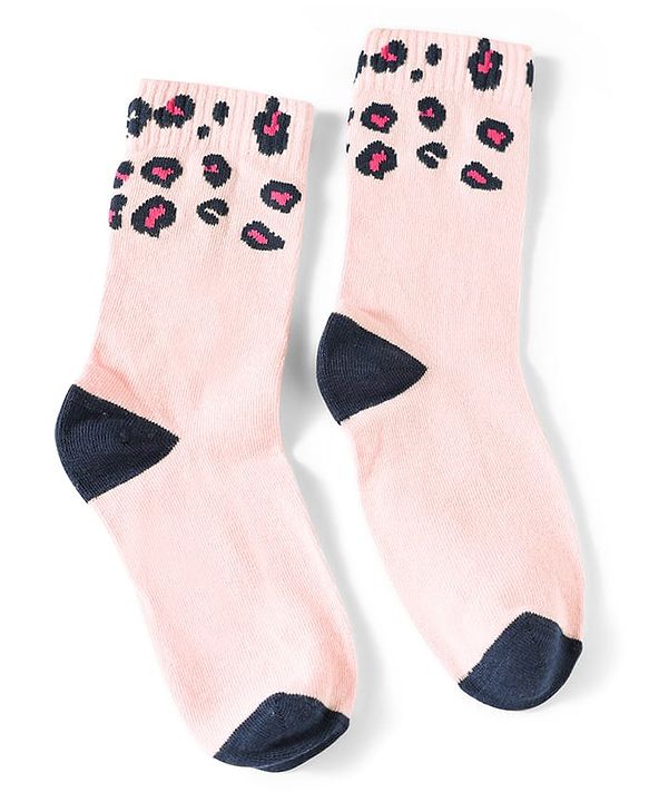 Pine Kids Cotton Knit Ankle Length Leopard Design Socks Pack of 5 - Pink Blue & Purple