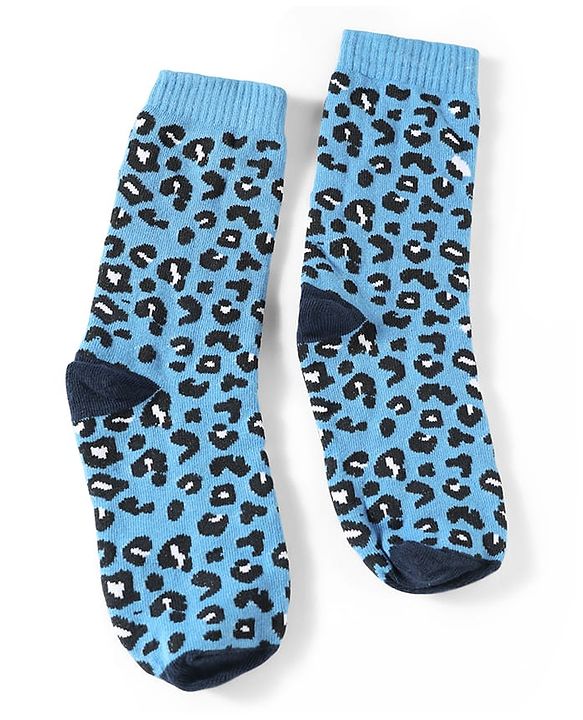 Pine Kids Cotton Knit Ankle Length Leopard Design Socks Pack of 5 - Pink Blue & Purple