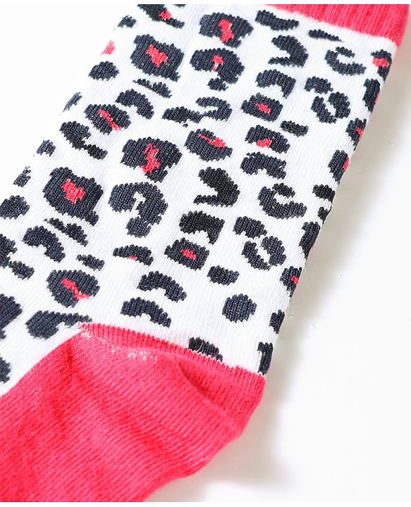 Pine Kids Cotton Knit Ankle Length Leopard Design Socks Pack of 5 - Pink Blue & Purple