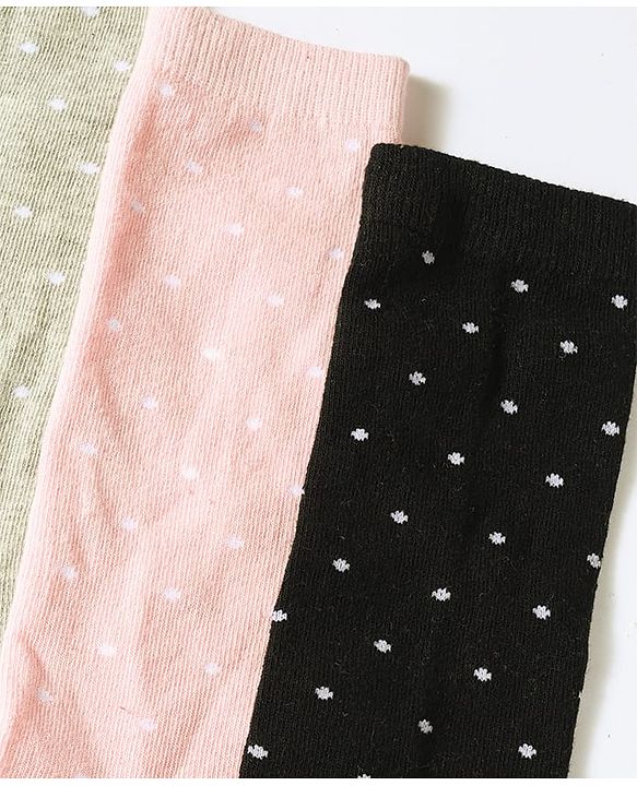 Pine Kids Cotton Knit Polka Dot Design Socks Pack of 3 - Pink Grey & Black