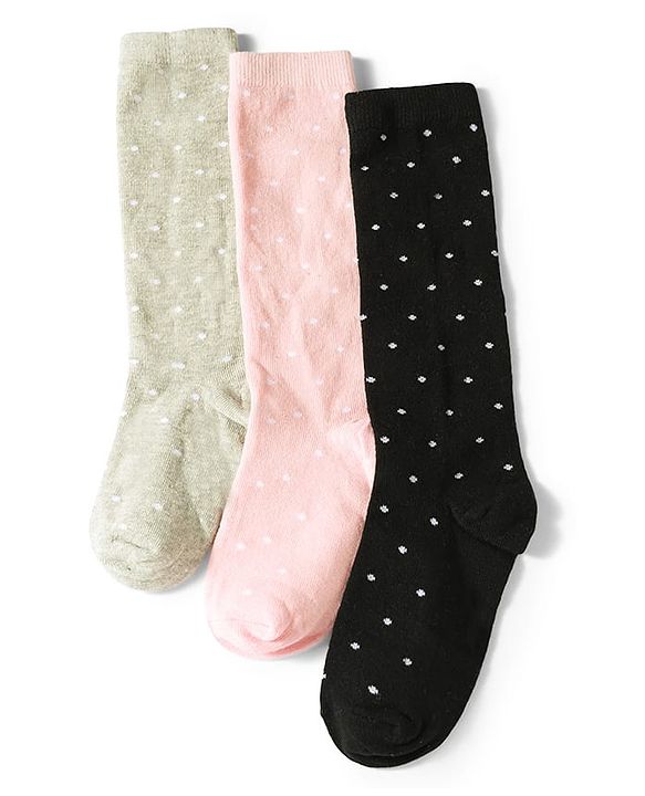 Pine Kids Cotton Knit Polka Dot Design Socks Pack of 3 - Pink Grey & Black