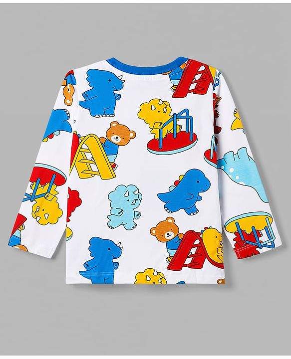 Babyhug Cotton Knit Full Sleeves  Animals Printed Co-Ords T-Shirt & Pyjama Night Suit Pack of 2 -Multicolour