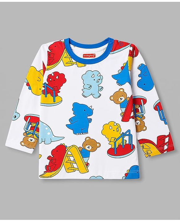 Babyhug Cotton Knit Full Sleeves  Animals Printed Co-Ords T-Shirt & Pyjama Night Suit Pack of 2 -Multicolour