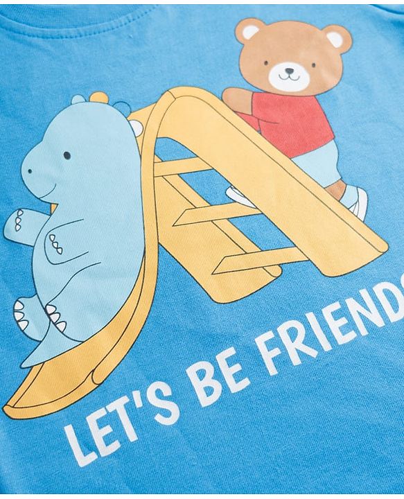 Babyhug Cotton Knit Full Sleeves  Animals Printed Co-Ords T-Shirt & Pyjama Night Suit Pack of 2 -Multicolour