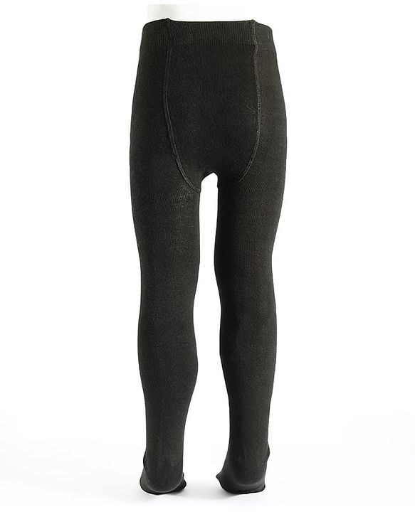 Pine Kids Cotton Knit Solid Color Footed Tights - Black
