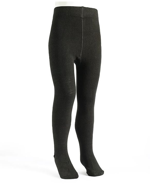 Pine Kids Cotton Knit Solid Color Footed Tights - Black