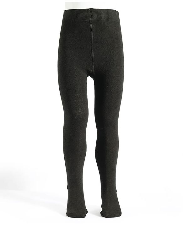 Pine Kids Cotton Knit Solid Color Footed Tights - Black