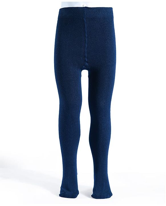 Pine Kids Cotton Knit Solid Color Footed Tights - Navy Blue