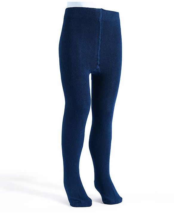 Pine Kids Cotton Knit Solid Color Footed Tights - Navy Blue