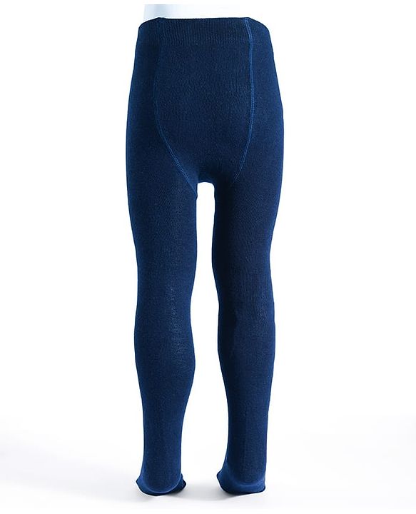 Pine Kids Cotton Knit Solid Color Footed Tights - Navy Blue