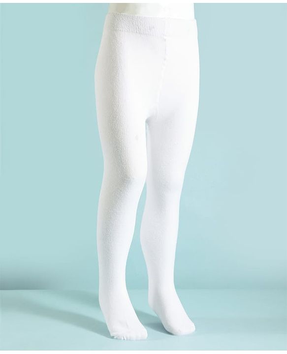 Pine Kids Cotton Knit Solid Color Footed Tights - White
