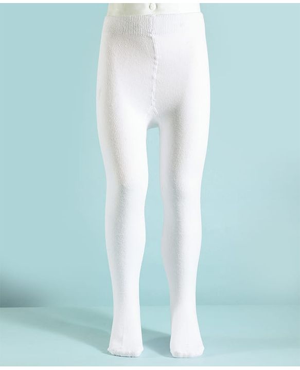 Pine Kids Cotton Knit Solid Color Footed Tights - White