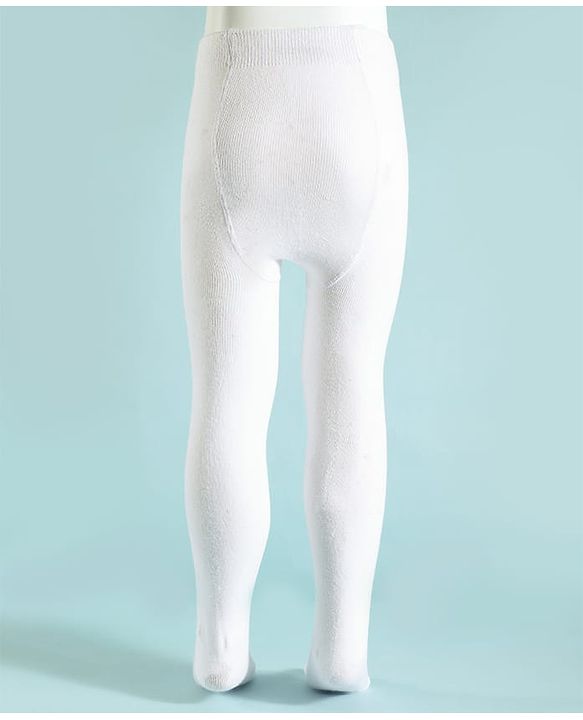 Pine Kids Cotton Knit Solid Color Footed Tights - White