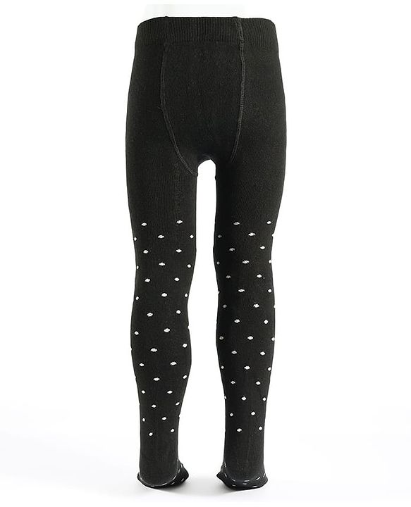 Pine Kids Cotton Knit Polka Dot Design Footed Tights - Black