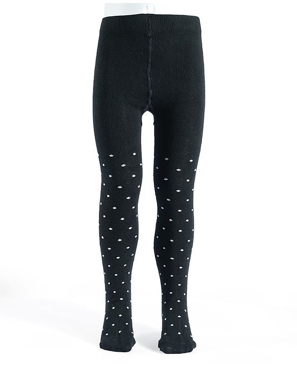 Pine Kids Cotton Knit Polka Dot Design Footed Tights - Black