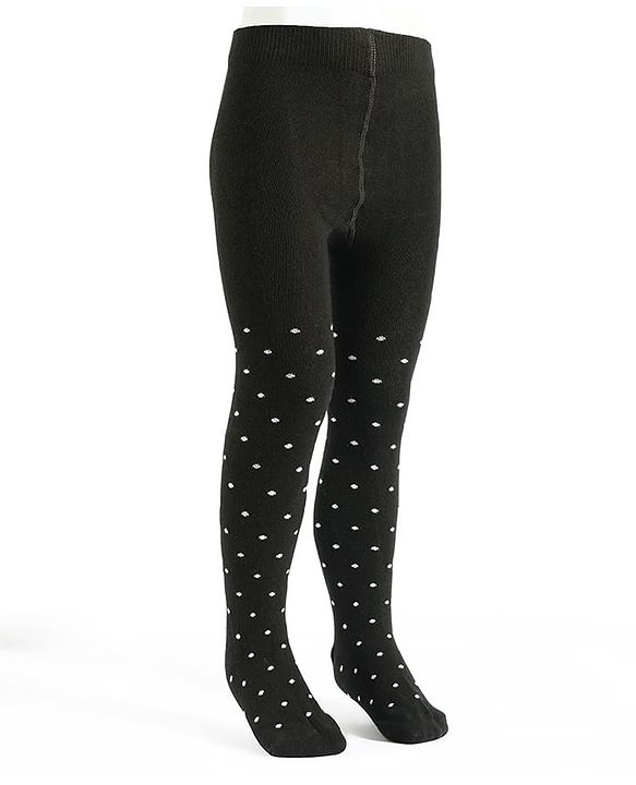 Pine Kids Cotton Knit Polka Dot Design Footed Tights - Black