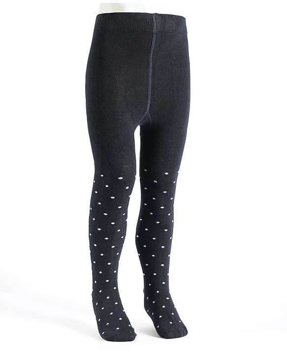 Pine Kids Cotton Knit Polka Dot Design Footed Tights - Navy Blue