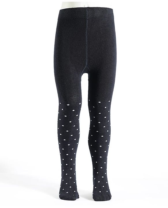 Pine Kids Cotton Knit Polka Dot Design Footed Tights - Navy Blue