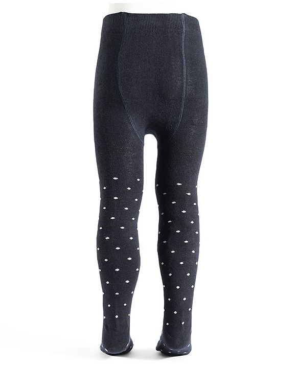 Pine Kids Cotton Knit Polka Dot Design Footed Tights - Navy Blue