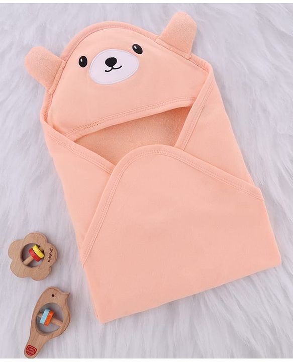Babyhug 100% Cotton Knit Towel With Hood L 75 x B 75 cm - Peach