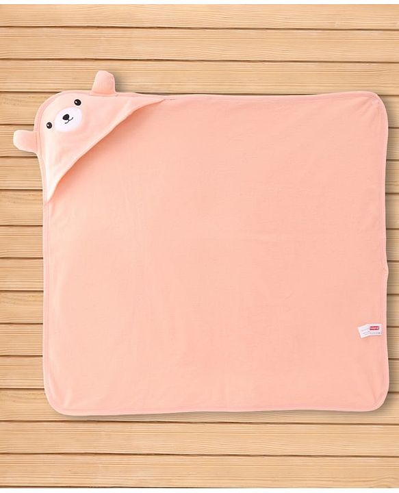Babyhug 100% Cotton Knit Towel With Hood L 75 x B 75 cm - Peach