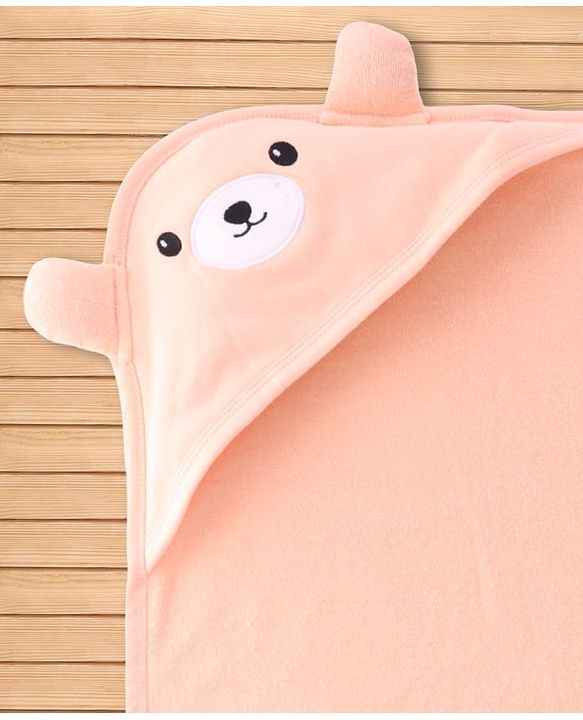 Babyhug 100% Cotton Knit Towel With Hood L 75 x B 75 cm - Peach