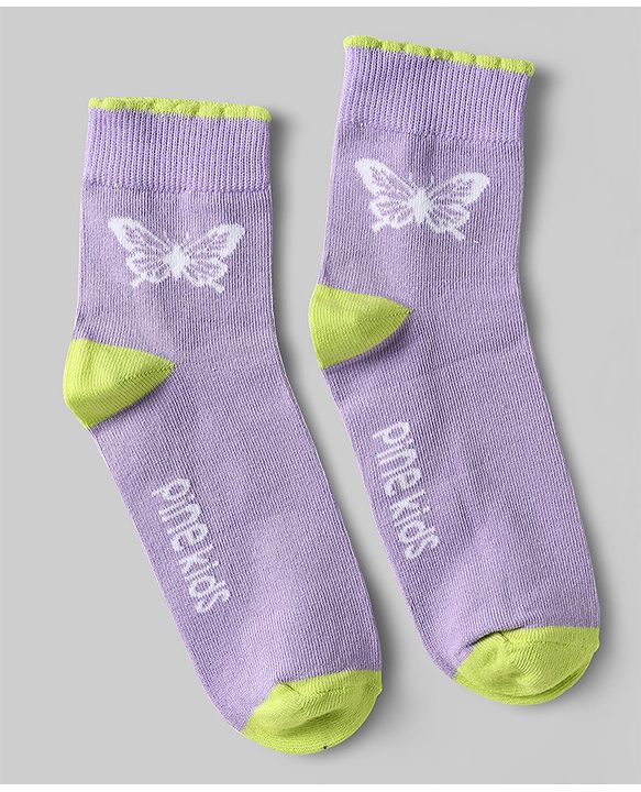 Pine Kids Knit Ankle Length Butterfly Designed Socks Pack of 5 - Multicolour