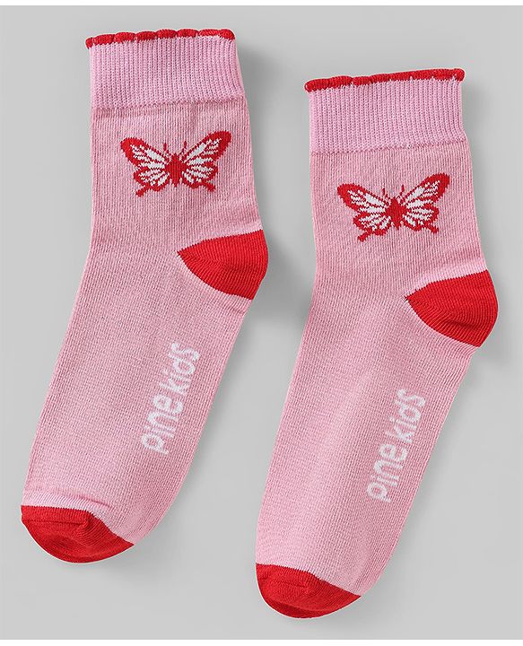 Pine Kids Knit Ankle Length Butterfly Designed Socks Pack of 5 - Multicolour