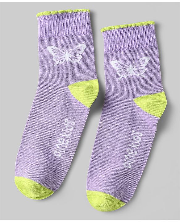 Pine Kids Knit Ankle Length Butterfly Designed Socks Pack of 5 - Multicolour