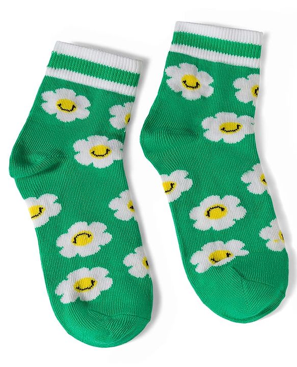 Pine Kids Knit Ankle Length Floral & Heart  Designed Socks Pack of 3- Multicolour