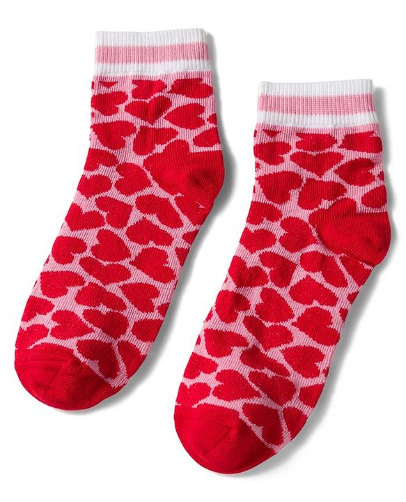Pine Kids Knit Ankle Length Floral & Heart  Designed Socks Pack of 3- Multicolour