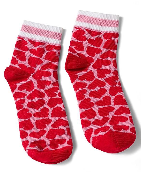 Pine Kids Knit Ankle Length Floral & Heart  Designed Socks Pack of 3- Multicolour