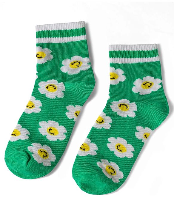 Pine Kids Knit Ankle Length Floral & Heart  Designed Socks Pack of 3- Multicolour