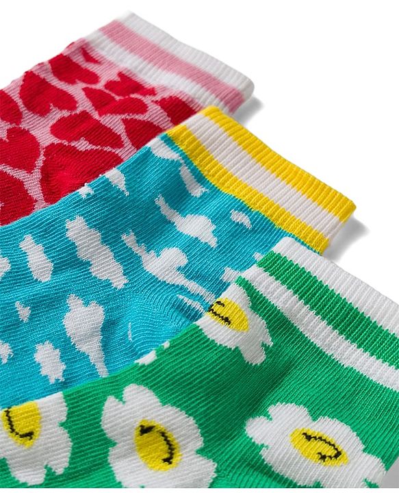 Pine Kids Knit Ankle Length Floral & Heart  Designed Socks Pack of 3- Multicolour