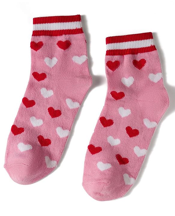 Pine Kids Knit Ankle Length Stripes & Heart Designed Socks Pack of 3- Multicolour